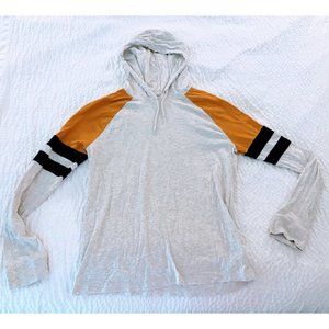 Aeropostale Light Gray Hoodie with Mustard and Black Sleeve Accents
